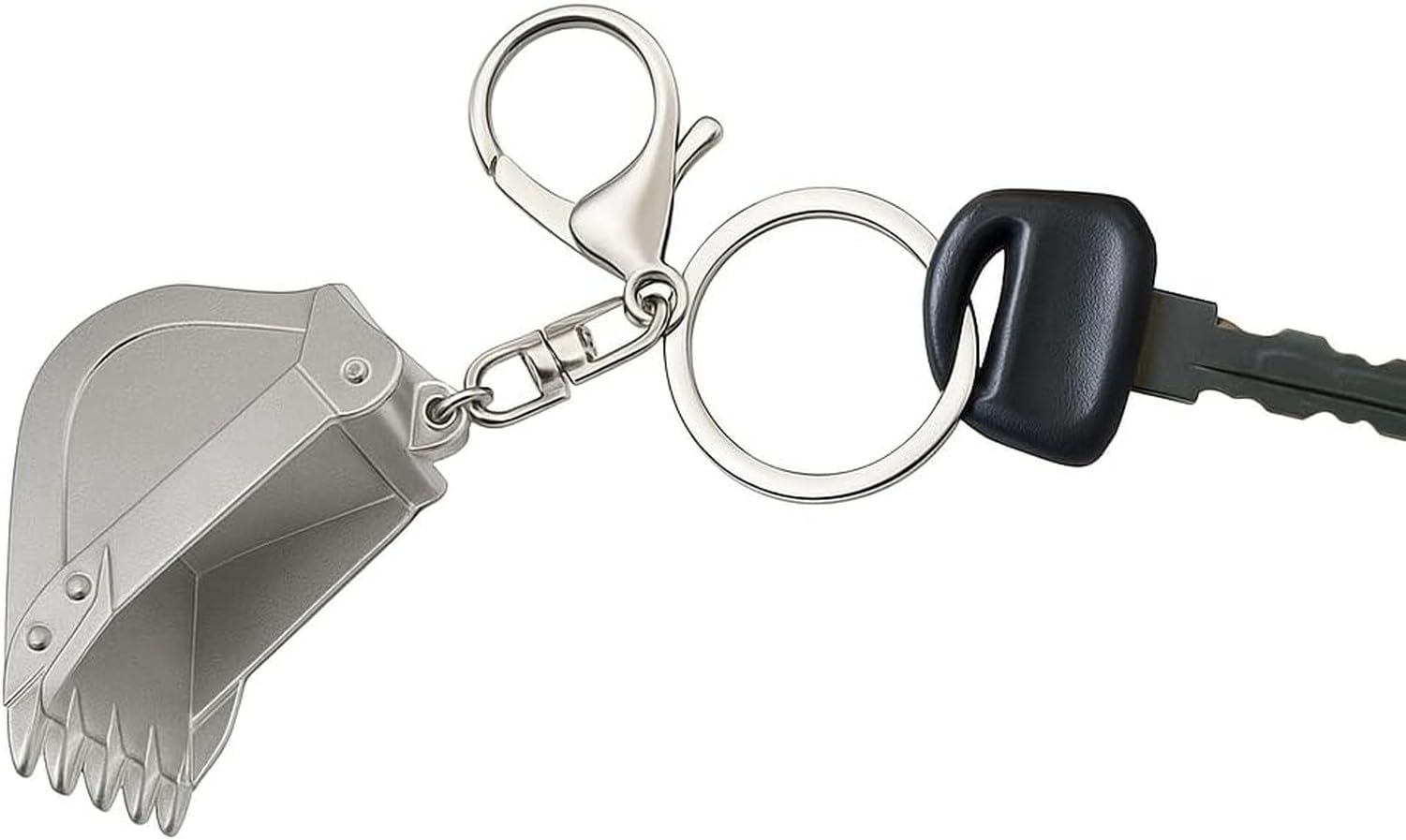 WOMGKDA Funny Metal Excavator Bucket Keychain for Men Unique Keyring Car Keychain Birthday Gift for Men Boy Kid Backpack Charm, Grey