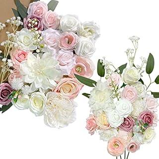 OrgMemory Artificial Flowers, Foam Fake Combo Box Set, Flowers with Stems, for DIY Floral Arrangements Bouquets Wedding Party Home Baby Shower Décor (Champagne Dusty Pink)