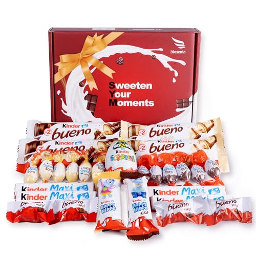 BIOSENIA Caja Regalo de Chococolates Original Surtido para Cumpleaños Niños San Valentin Aniversarios tu Pareja. Kinder Bueno, Happy Hippo, Huevo Sorpresa, Mini, Schokobons, Maxi. Cajita con 27 Uds BIOSENIA Caja Regalo de Chococolates Original Surtido para Cumpleaños Niños San Valentin Aniversarios tu Pareja. Kinder Bueno, Happy Hippo, Huevo Sorpresa, Mini, Schokobons, Maxi. Cajita con 27 Uds