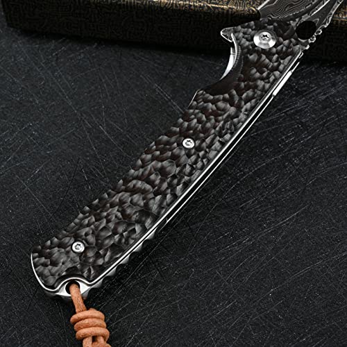 Sdokedc Best Handmade Damascus Pocket Knife For Men Flipper Folding Hunting Knives With Liner Lock Clip Camping Survival Gear Edc Self Defense Knife (Ebony) #TOP7
