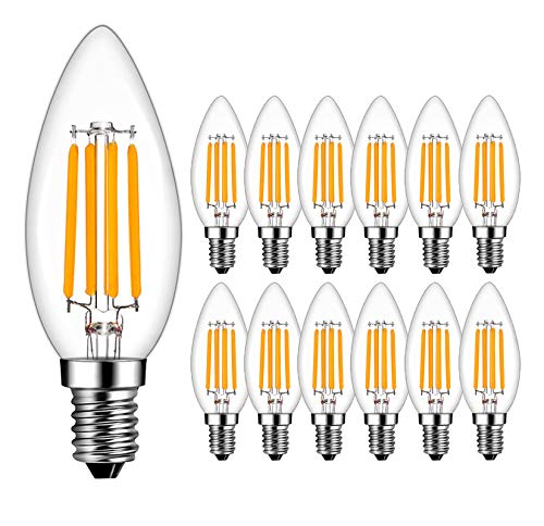 RANBOO E14 LED Filament Bulbs 4W, 40W Clear Candle Bulbs Equivalent, Warm White 2700K Candelabra E14 SES Bulb, Non-Dimmable