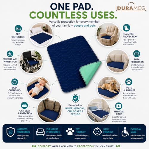 Image of DURAMEG Reusable Underpads 18x24 (4 Pack) Washable Bed Pads for Incontinence Adults, Waterproof Mattress Protector, Puppy Pads Washable, Heavy Absorbent, Leakproof, Non Slip Backing