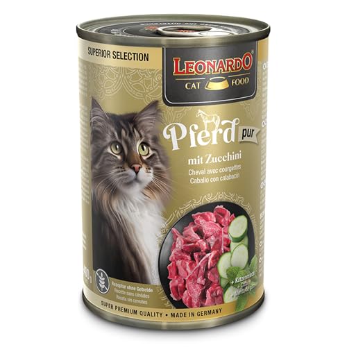 LEONARDO Katzen Nassfutter Superior Selection, Pferd mit Zucchini, 6x400g Dose, für ausgewachsene Katzen, getreidefrei, ohne Zucker, Made in Germany