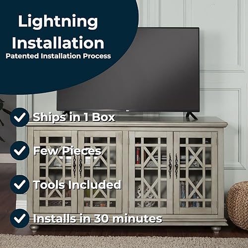 Image of Martin Svensson Home Elegant 63 inch Wood Entertainment Center, Antique Silver