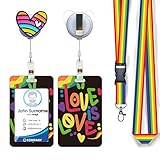 ID Badge Holder with Lanyard Retractable Badge Reel Clip, Love Heart ID Protector Love is Love with