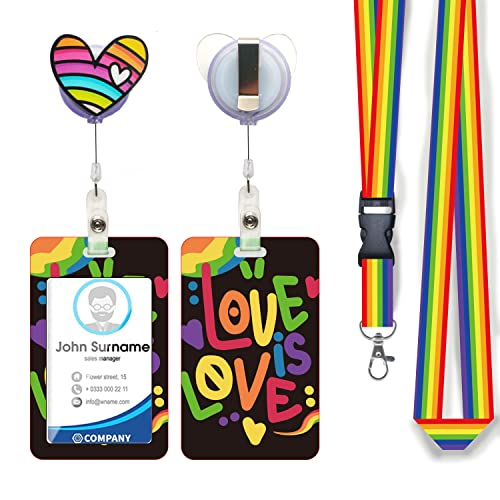 Id Badge Holder With Lanyard Retractable Badge Reel Clip, Love Heart Id Protector Love Is Love With Detachable Rainbow Neck Lanyard Strap, Suitable For Women Men Kids Doctor Teacher Students Employees #TOP4
