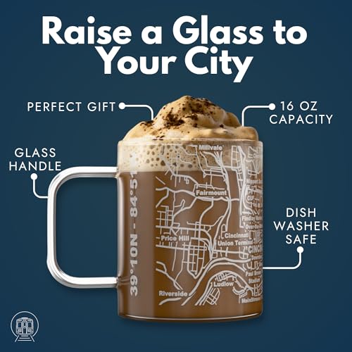 Greenline Goods – Cincinnati, OH Map Glass Coffee Mugs (Set of 2), 16 oz – Etched Wrap Design by Greenline Goods - Used condition - Image 2