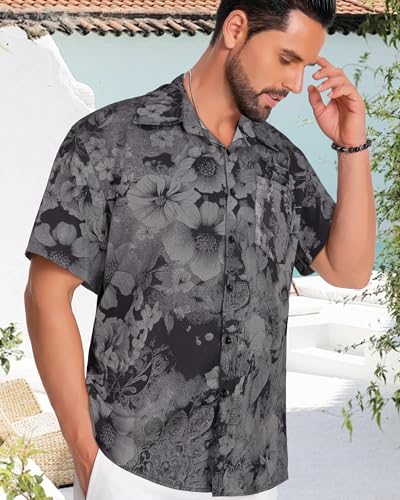 Image of Men Hawaiian Shirt Short Sleeve Summer Beach Button Down Shirts with Pocket