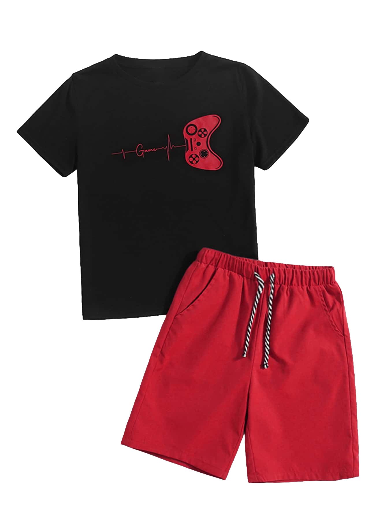 SOLY HUX Boy's Letter Graphic Short Sleeve Tee Shirt and Drawstring Waist Shorts Set 2 Piece Outfit