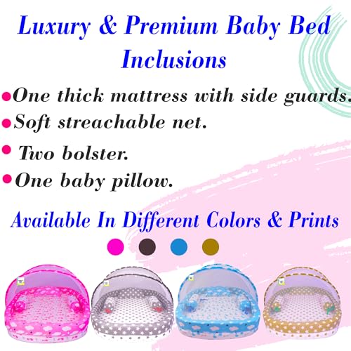 Image of Toddylon Baby Bed Bedding Set for New Born Baby | Bed Mattress | Mosquito Net | Neck Pillow | Sleeping Nest | Cotton | Travel Bed | Essentials | Toddlers | Infants | Baby Boy Girl (0-12 Months) Blue