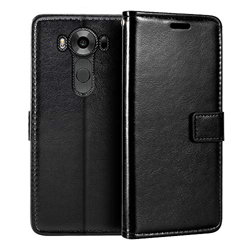 Shantime Leather Case Compatible with LG V10, Business Design Magnetic Flip Cover with 3 Card Slots, Photo Frame, and Hidden Wallet(Black)