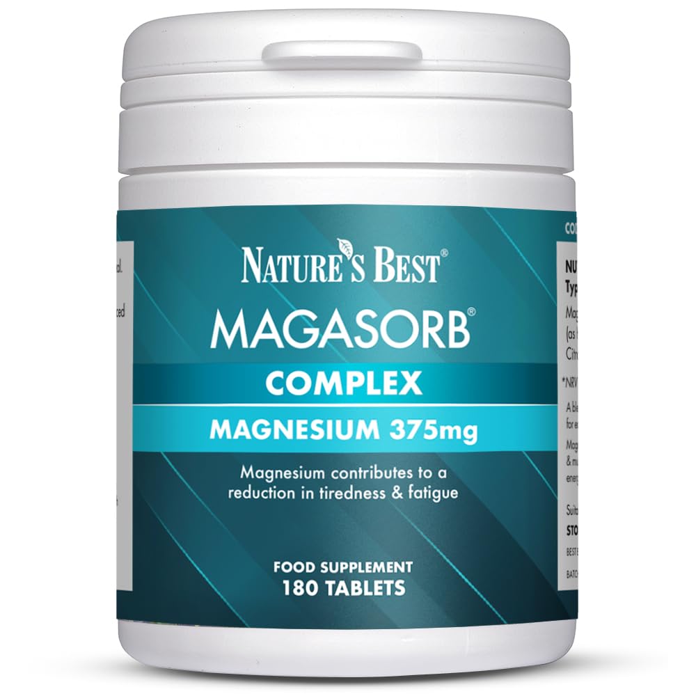 Nature's Best MagAsorb Complex 375mg - High Strength Magnesium - Contributes to The Reduction of Tiredness & Fatigue - UK Made - 180 Vegan Tablets (6 Months' Supply)