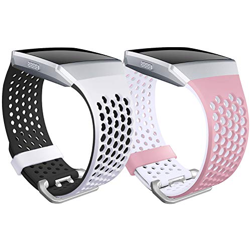 SKYLET Compatible with Fitbit Ionic Bands, 2 Pack Soft Silicone Breathable Replacement Wristband Compatible with Fitbit Ionic Smart Watch with Buckle Men Women Small Large Black