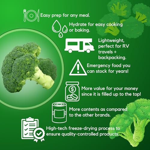 Ready Harvest Freeze-Dried Broccoli Florets Freeze-Dried Food Pantry Staples Survival Food Emergency Food Canned Vegetables Long-Term Food Supply Survival Food 25-Year Shelf Life #10 Can 5.9oz - Thumbnail 4
