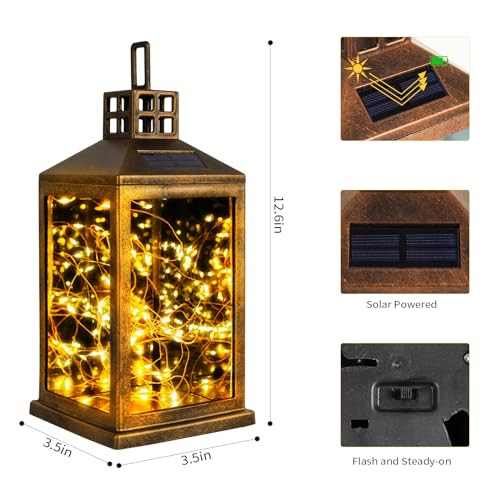 Sunwind S11132-2B Solar Lantern Outdoor, Garden Hanging Lantern Solar Powered - Glass Waterproof Brushed Copper Solar Table Lantern Decorative Lights Flash And Steady-On Modes thumb #4