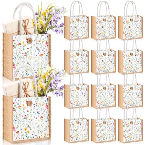 Mini sacs en toile de jute floraux de qualité supérieure avec poignées et boutons