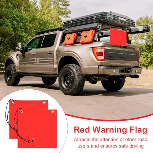 Rote Warnflagge 30x30cm, 2 Stück Rote Fahne überlänge, Warnflaggen mit Gummiseil Kupferschnallen Flagge für Auto Wohnwagen Anhänger Fahrradträger