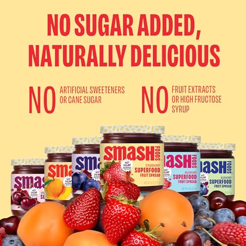 Smash Foods Jam Try Them All Variety Pack| Low-Calorie, No Sugar Added Keto Jam with Upcycled Fruit & Chia Seeds | Vegan, Paleo Superfood Spread (6 Jars) - Thumbnail 5
