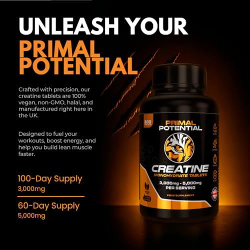 Primal Potential Creatine Tablets 3,000–5,000mg | 300 Tablets x 1000mg | Vegan, Halal, Non-GMO Tablets | Made in The UK | Muscle, Strength & Performance - Image 2