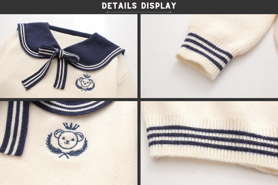 BAIMORE Teen Girls Kawaii Japanese Sailor Collar Cartoon Bear Embroidery Long Sleeve Knit Sweater4