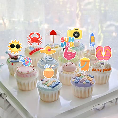 Ercadio 24 Pack Summer Beach Hawaii Cupcake Toppers Sun Umbrella Ball Diving Goggles Water Gun Slippers Cupcake Picks Baby Shower Hawaii Pool Theme Birthday Party Cake Decorations #TOP5