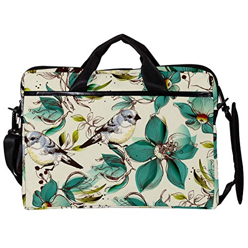 Sac ordinateur 14-15,4 pouces vert fleurs et oiseaux pour pc portable