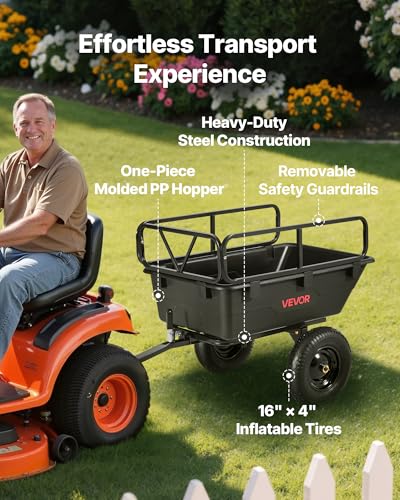 Image of VEVOR 500Lbs 10 Cu.Ft. ATV UTV Trailer Tow Behind Dump Cart, Heavy Duty Pull Behind Utility Dump Trailer for Lawn Mower Trailer Tractor Garden Yard with 16in Tires