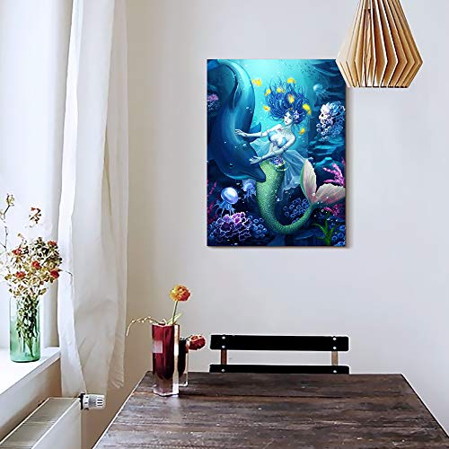 Dzrwubhs Canvas Wall Art For Bathroom Wall Decor For Living Room Modern Family Bedroom Canvas Art Kitchen Mermaid Pictures Artwork Wall Paintings Ready To Hang Home Decorations 12" X 16" Inch #TOP2