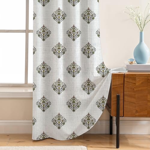 Image of LINENWALAS Printed Blackout Curtains for 5 Feet Window | Set of 2 | Printed Drapes | Thermal Insulated, Room Darkening Panels with Grommet Hanging for Living Room (Olive Green Persian)