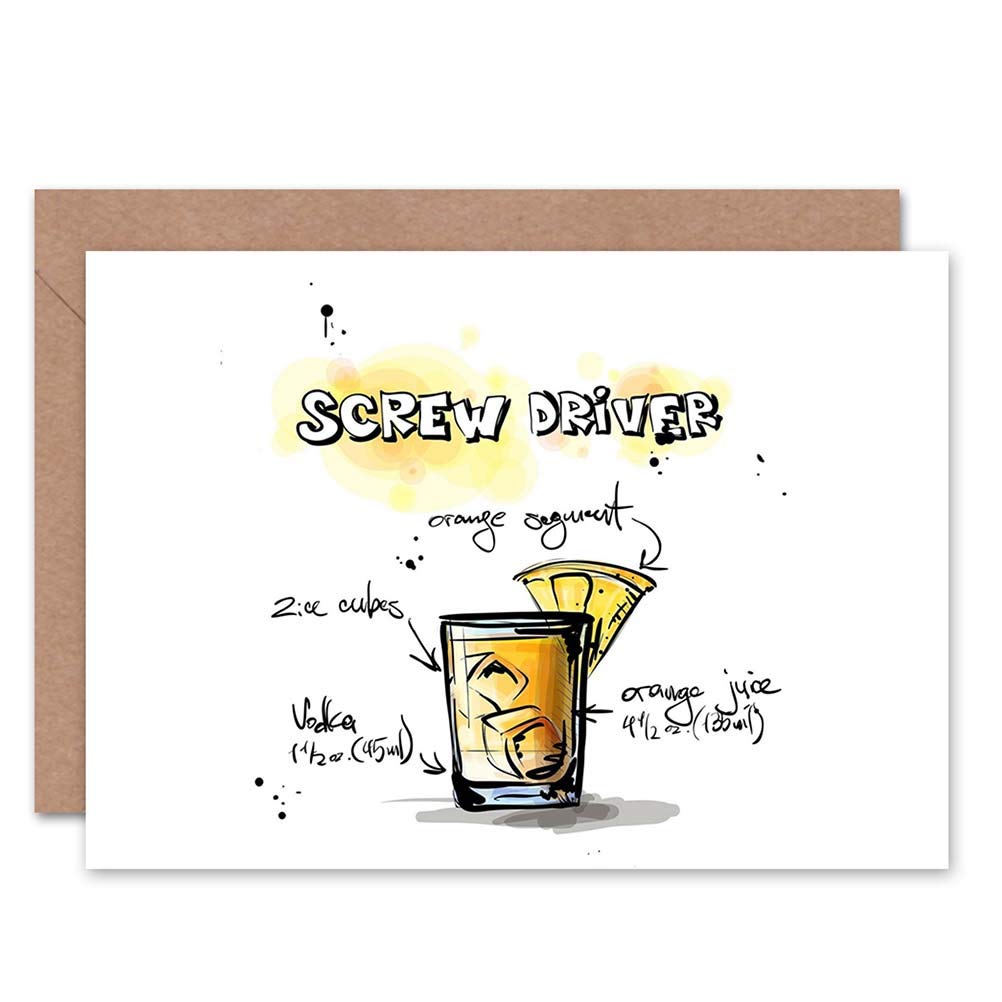 Wee Blue Coo SCREW DRIVER COCKTAIL DRINK BLANK GREETINGS BIRTHDAY CARD ART
