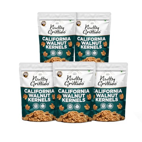 Image of Nutty Gritties California Walnut Kernels without shell, For Morning Consumption Dry Fruit, Omega-3 rich 200g (Pack of 5)