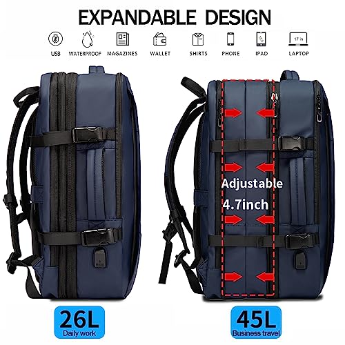 BANGE-Travel-BackpackFlight-Approved-Carry-On-Backpack-for-Travel-Water-Resistant-Durable-fit-17-inch-LaptopLarge-Business-Weekender-Luggage-Backpack-for-Men-women-1908L-blue
