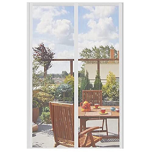 Cortina mosquitera magnética para puertas y ventanas, antiinsectos, 215 x 250 cm, personalizable, ideal para salón, balcón, color blanco