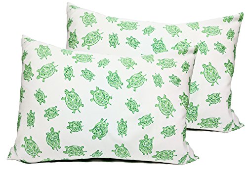2 Toddler or Travel Pillowcases in Organic Cotton to Fit 13 x 18 and 14 x 19 Pillow, Turtle Print (Green)