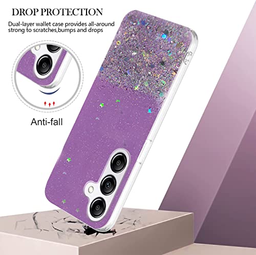 Image of VONZEE Glitter Case Compatible with Samsung Galaxy M54, Non Moving Glitter Stars Cover Soft TPU + Hard PC Bumper Bling Cover for Women Girls Protective Shockproof Phone Case (Purple)
