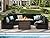 TANGJEAMER Patio Furniture Set 7 Pieces with 44" Fire Pit Table, Rattan Outdoor Sectional Conversation Sets, All Weather Outdoor Furniture Set with Cushions for Garden Lawn Balcony Porch Deck Black