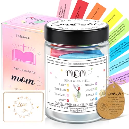 Mothers Day Gifts For Mom,Upgrade Bible Verse Jar for Mom Gifts From Daughters Son on Mom,Mother Birthday Gift for Mom,Heartfelt Thank You Christian Gift for Women,Prayer Jar 120 Verses 8 Emotions