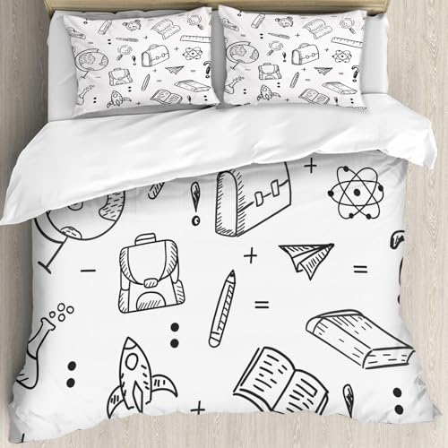 Parure de lit 100% microfibres motif doodle éducation 228x264cm - 4