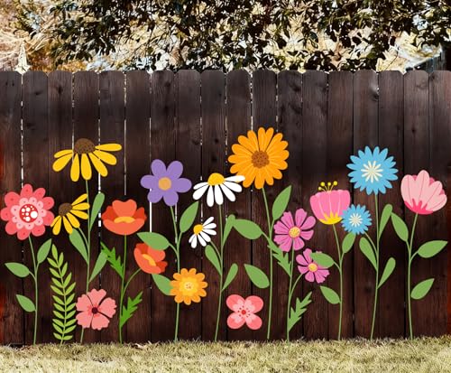 JarThenaAMCS 12Pcs Large Spring Wildflower Stencils Reusable Floral Plastic Drawing Templates for DIY Crafts Painting on Wood Wall Garden Fence