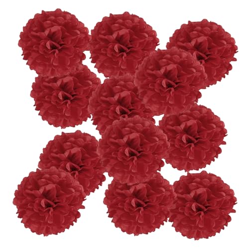 PATIKIL Pompones de Papel de 25cm, Kit de 12pcs Bolas de Flores de Papel para Decoración de Fiestas de Cumpleaños, Boda, Ducha Nupcial, Manualidades DIY, Decoración de Navidad, Rojo