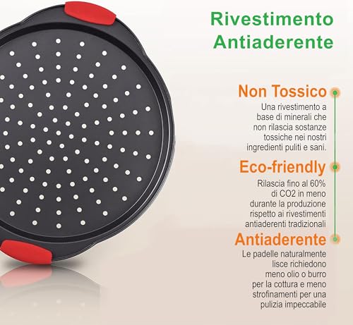 NutriChef Teglia Forno Antiaderente, Teglia per Pizza, Acciaio al Carbonio, Fori Perforati, Schermo Premium, Manici Silicone, Lavabile Lavastoviglie - immagine 4