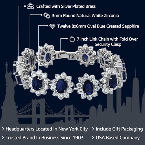 Gem Stone King 27.00 Cttw Royal Blue Simulated Sapphire and White CZ Tennis Bracelet For Women | 8X6MM Oval and 3MM Round | 7 Inch with Security Clasp2