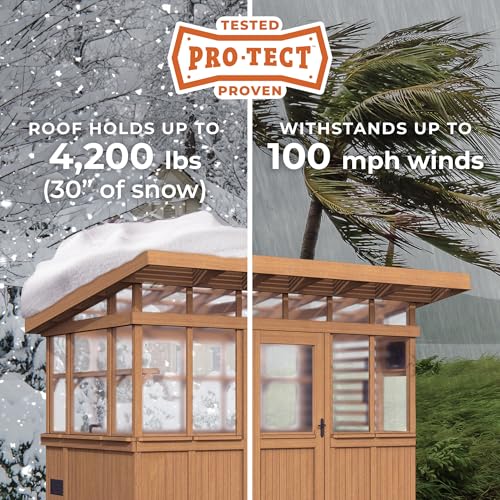 Image of Backyard Discovery Poppy 11' x 7' Cedar Wood and Polycarbonate Walk-In Greenhouse Kit with Exhaust Fan, Windows, Hose Hook-Ups, PowerPort, Staging Shelves, Plant Hooks for Year-Round Outdoor Gardening