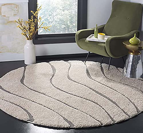 SAKEENA RUGS Handwoven Fluffy Shaggy Carpet Collection with Silky Smooth Anti-Skid Shaggy Round Carpet Colour Sky Beige Size 8x8 Round