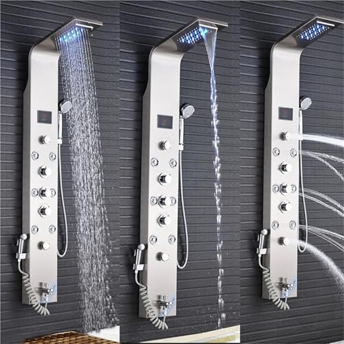 Robinet de douche cascade anti-calcaire LED Gold 8009 à jets muraux relaxants