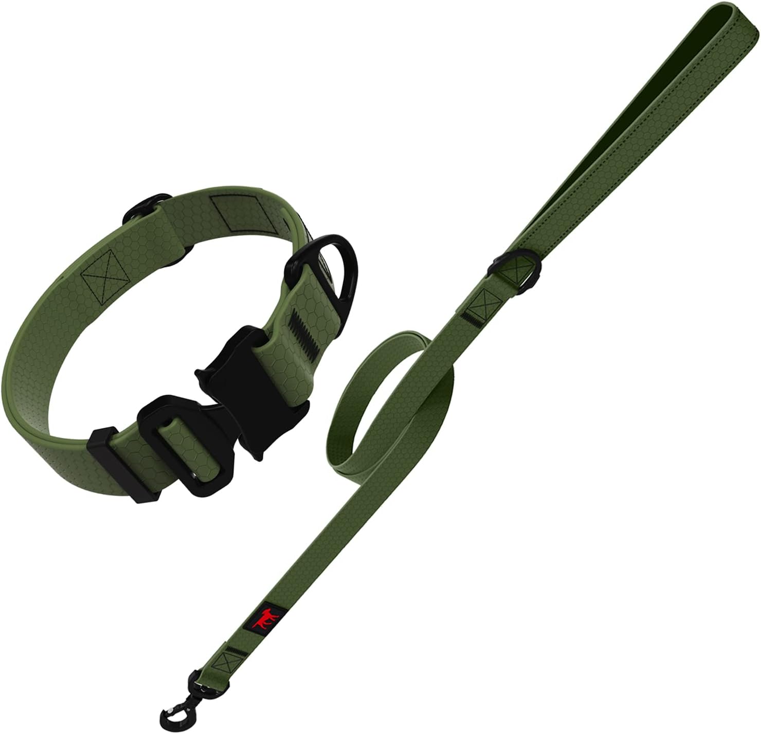 Tuff Pupper Action Leash and Action Collar (Neck Size 13-17”) | Matching Green Color | Heavy Duty Aluminum Hardware | PVC Coated Webbing | Water Proof & Odor Free | Rust-Proof Buckle | Tactical Style