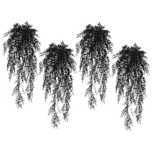 RECUTMS 4Pcs Black Artificial Hanging Lavender Fake Plants Gothic Halloween