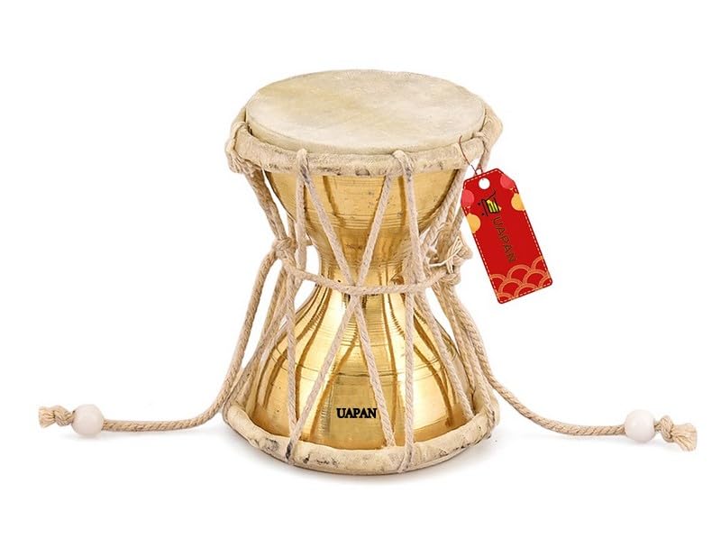 Image of UAPAN Brass Damru Indian Musical Instrument /Pooja Articles /Home Decor & Kids Toys (4inch)
