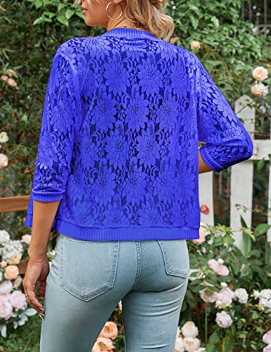 Image of Chevara Women's Casual Summer Lace Cardigan 3 /4 Sleeve Floral Crochet Cardigans Shrug Sweaters