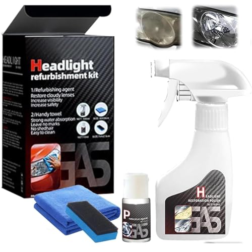 XUDUOO Scheinwerfer Aufbereitung Set, Headlight Restoration Kit 180ml, Scheinwerfer Polierset, Scheinwerfer Politur, Flüssiges Scheinwerfer-Reparaturmittel für Reinigt Poliert Vermattete Vergilbte